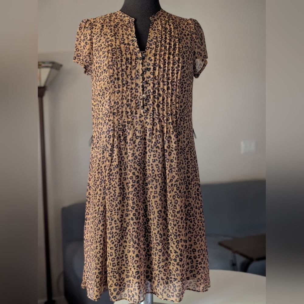 MSK Leopard Print Short Sleeve Midi Dress - Tan and Black